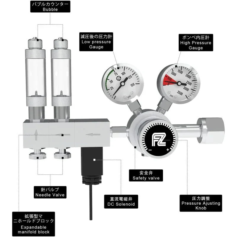 Fzone Pro Aquarium CO2 Regulator Pressure Solenoid High Cylinder Valve Accessories Fish Tank Equipment Carbon Dioxide Reducer