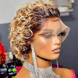 Pixie Cut Wig Short Bob Curly Human Hair Wigs Cheap 13X1 Transparent Lace 99J Burgundy Water Deep Wave Lace Front Wig For Women