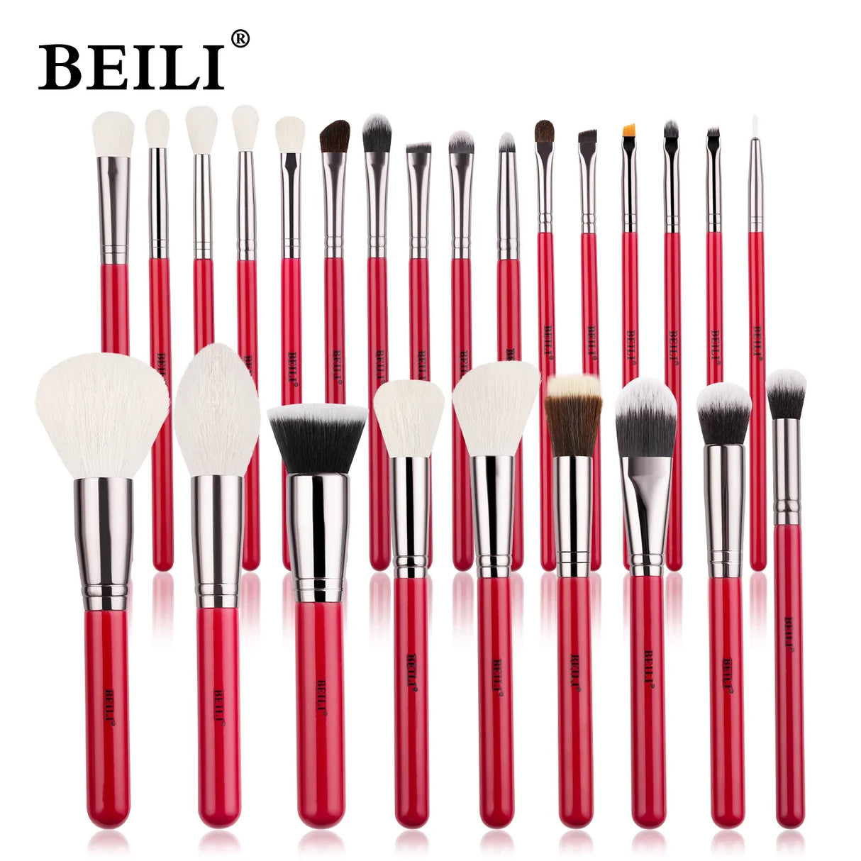 BEILI Red Eye Makeup Brushes Set Professional Natural hair Eyeshadow Foundation Powder Blush highlighter Brush Kit Make Up Tool