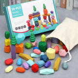 Montessori Rainbow Wooden Stone Stacking Blocks Stapelstenen Balans Kinder Balance Stapelsteen Educational Toys For Children