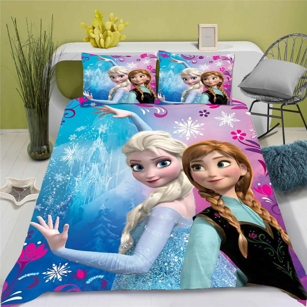 Cartoon Duvet Cover Disney Cute Frozen Printed Children 3-Piece Set 1 Quilt Cover Comforter Bedding Sets King Queen Size