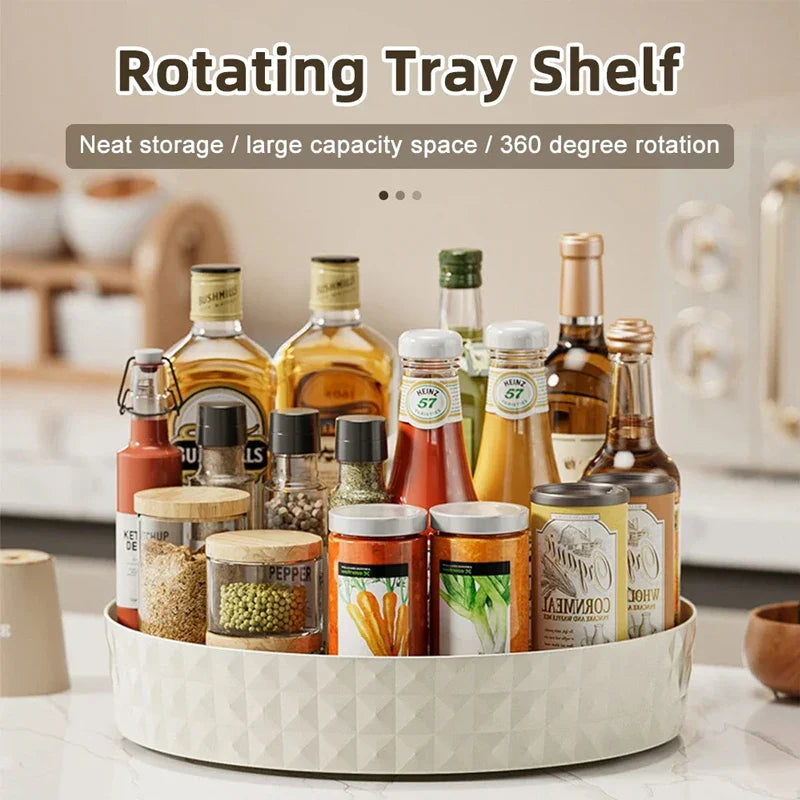 1Pc Kitchen Storage Spice Rack 360 Degree Rotating Cabinet Organizer Tray Non-Slip Spice Round Rack Plate Cosmetic Organizer