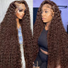 Addictive 30 40 Inch Curly Chocolate Brown Color 13x6 Hd Transparent Lace Front Human Hair Wigs Deep Wave 13x4 Lace Frontal Wig