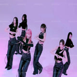 Kpop Girl Group Street Dance Slim T-shirts Crop Tops Leather Pants Stage Costume Women Festival Rave Wear Sexy Concert Outfits