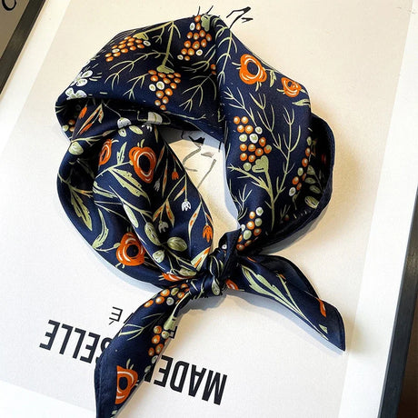 100% Natural Real Silk Scarf Women New Print Neck Hairband Square Shawl Neckerchief Female Hijab Poncho Bandana Headband 2023