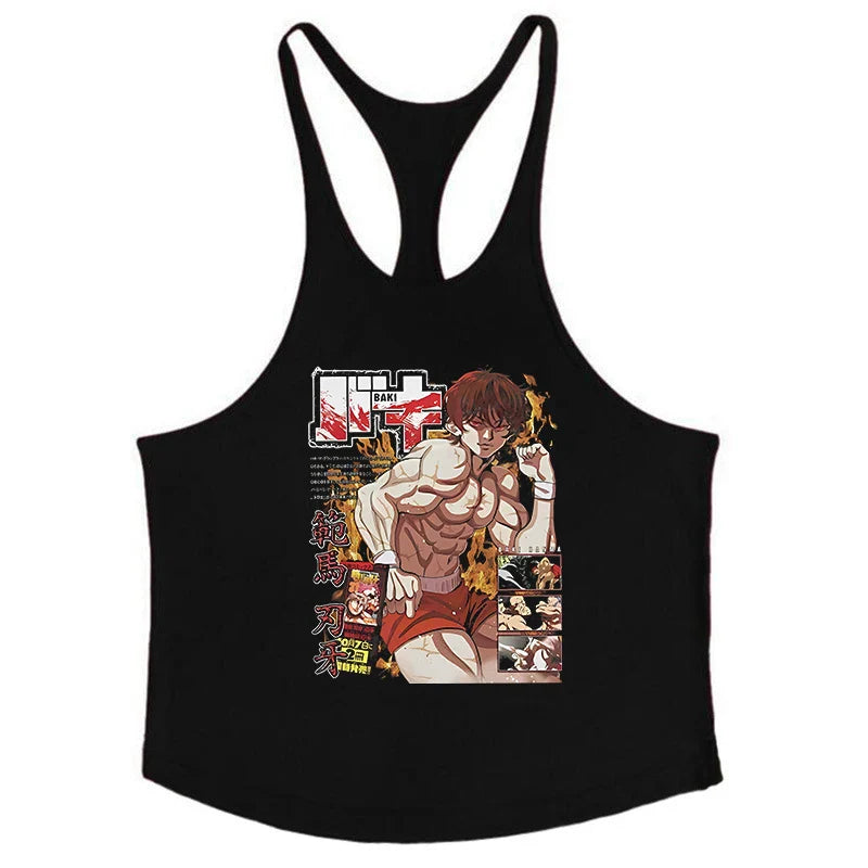 Anime Baki Hanma Stringer Tank Top for Men Cotton Y-Back Vest Tees Tops Muscular Training Undershirt Gym Workout Bodybuilding