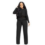 European and American women's new autumn and winter ruffle long sleeved women's high waisted wide leg pants two-piece set