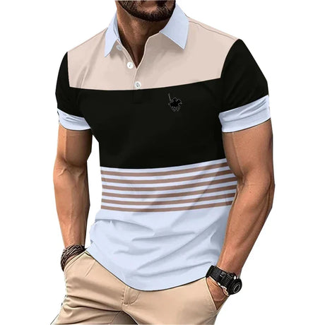 Men Summer Casual Short Sleeve Button Polo Shirt .