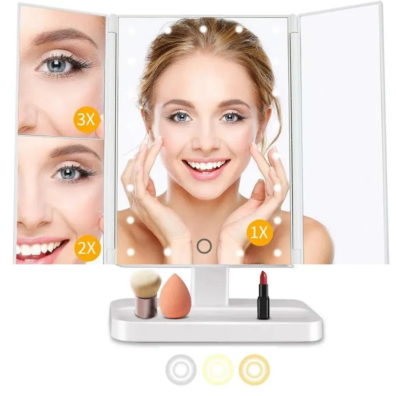 Makeup Mirror With Lights, 2X 3X Magnification, Lighted Makeup Mirror, Touch Control, Trifold Makeup Mirror, LED Makeup Mirror