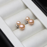 Cute 925 Sterling Silver Stud Piercing Earrings for Women,White Freshwater Natural Pearl Earrings