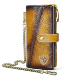 Hot Sale Real Cowhide Leather Travel Business Organizer Chain RFID Wallet For Men Long Zipper Male Purse Card Holder 1803