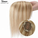 Hair Topper With Bangs Women 100% Human Hair Wigs Clip In Hairpieces Blonde Natural Straight Hair Topper Silk Base 35cm