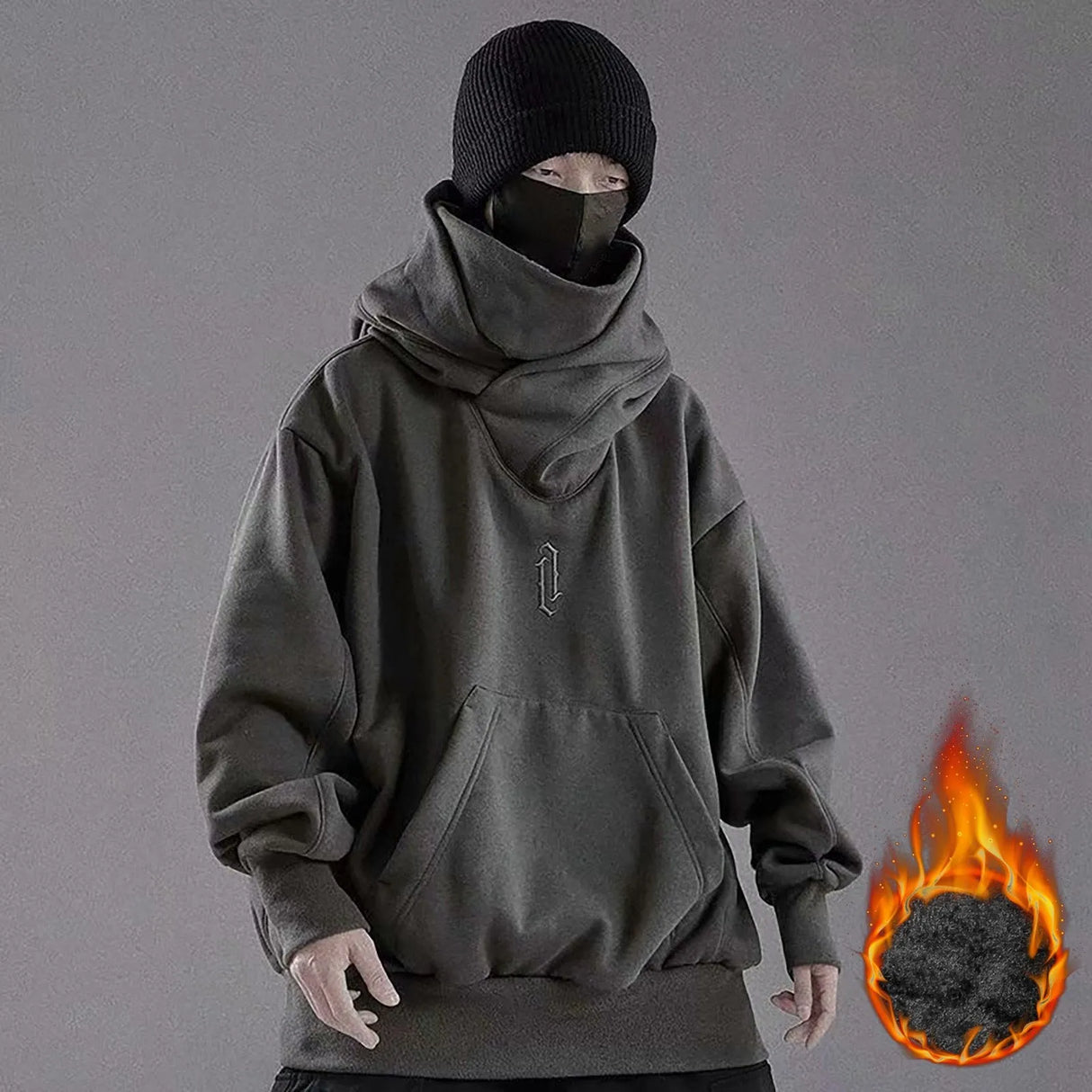 Hip Hop Mans Hooded Sweatshirts Autumn And Spring Solid Long Sleeve Ninjas Hoodie Pocket High Neck Loose Hooded Sweatshirt