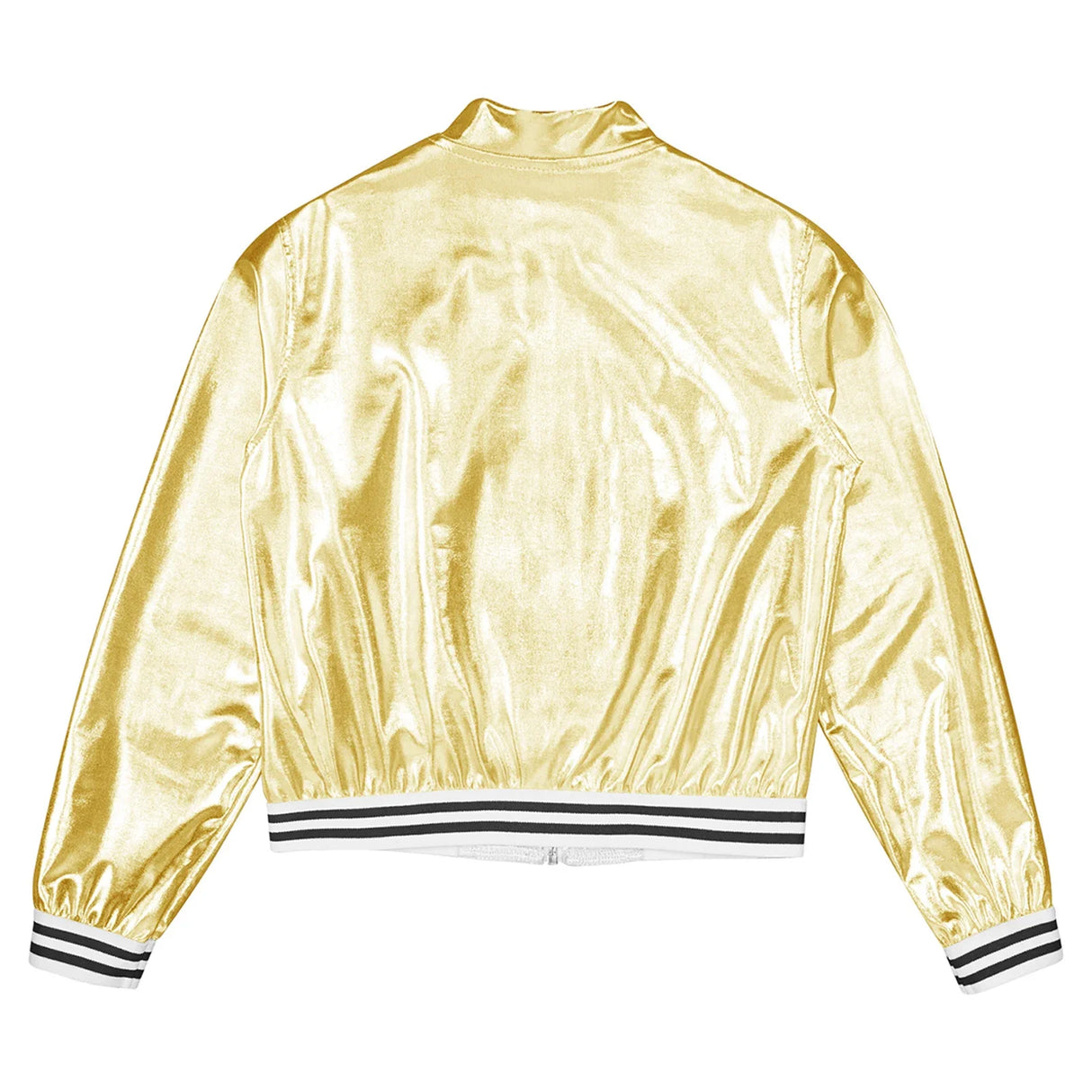 Kids Girls Shiny Baseball Jacket Bolero Disco Blazer Street Dance Wear Long Sleeve Metallic Zipper Bomber Coat Outerwear