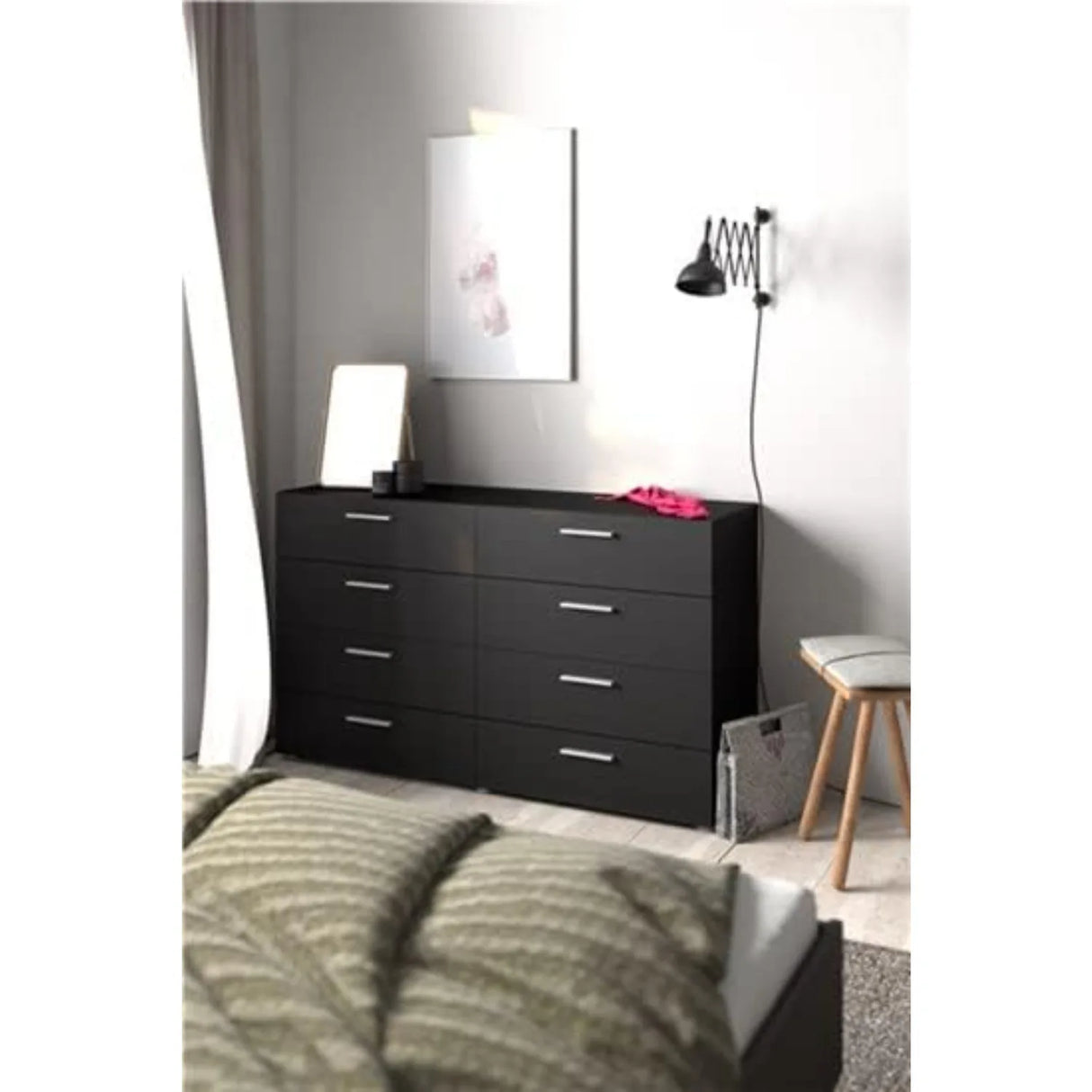 Tvilum 8 Drawer Double Dresser, 15.85" D x 55.12" W x 32.17" H, Black Matte