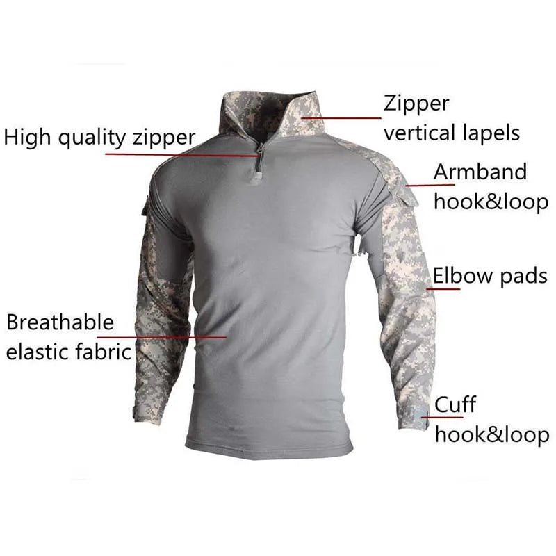 Tactical Combat Shirt Military Uniform Army Clothing Tatico Tops Airsoft Multicam Camouflage Hunting Clothes Long Shirt Mens 8XL