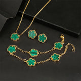 Uwin Five Leaf Flower Bracelet Natural Stone Malachite Shell Agate Flower Bracelet