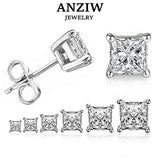 ANZIW Square 925 Silver Stud Earrings For Women Men Zirconia Diamond Earring Wedding Engagement Bridal Jewelry Certified Gifts