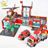 HUIQIBAO 756pcs Fire Station Model Building Blocks Truck Helicopter Firefighter Bricks City Educational Toys For Children Gift