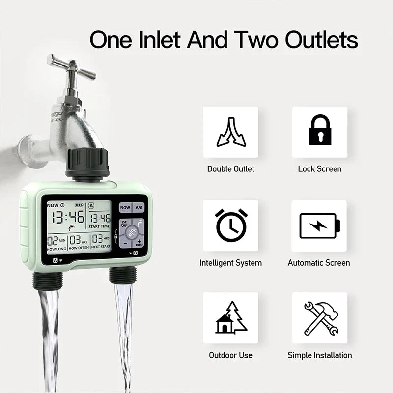 Super Timing System 2-Outlet Water Timer Precisely Watering Up Outdoor Automatic Irrigation Fully Adjustable Program