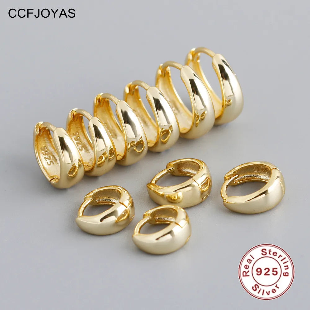 CCFJOYAS Punk Rock 6/7/8/9/10mm 925 Sterling Silver Round Hoop Earrings for Women Light Luxury Earrings Wedding Party Jewelry