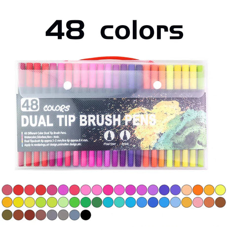 12/24/36/48 Colors Double Headed Art Drawing Notebook Pen Painting Pen Color Marker Pen Brush Tip 1-2mm Fine Tip 0.4mm