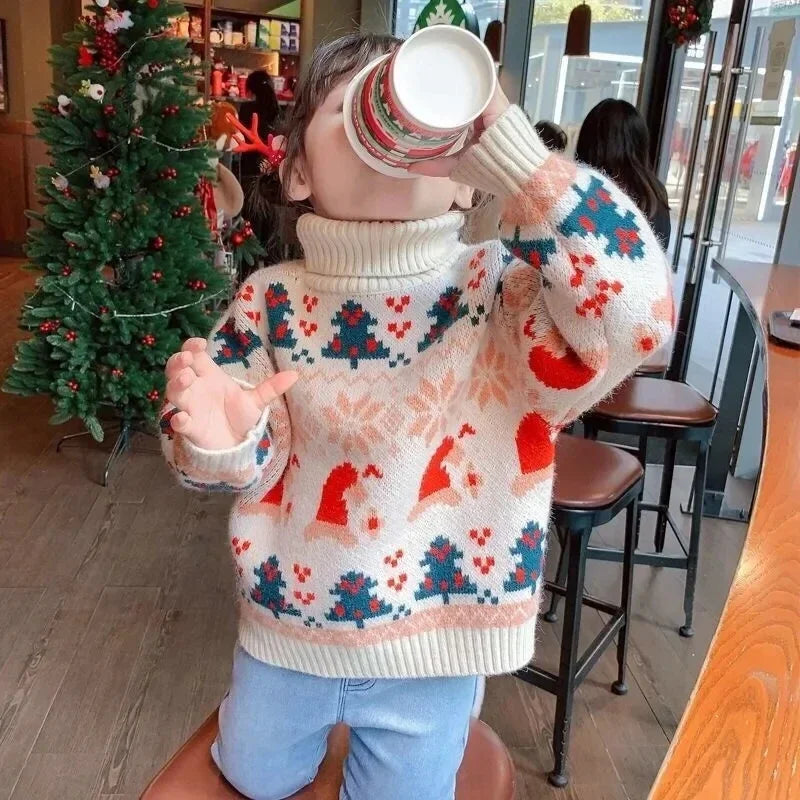 2023 Flower Knit Sweaters Autumn Winter Children's Kids Baby Girls Clothes Thicken Pullover Kids Long Sleeve Sweater