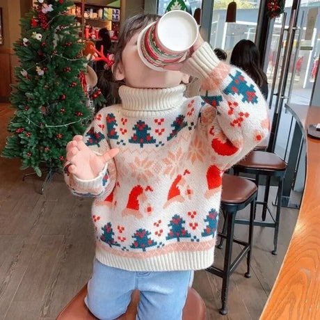 2023 Flower Knit Sweaters Autumn Winter Children's Kids Baby Girls Clothes Thicken Pullover Kids Long Sleeve Sweater