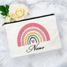 White Personalized Name Bag woman rainbow print Makeup Bag Storage Pouch Toiletries storage Cosmetic Pocket Gift for teachers