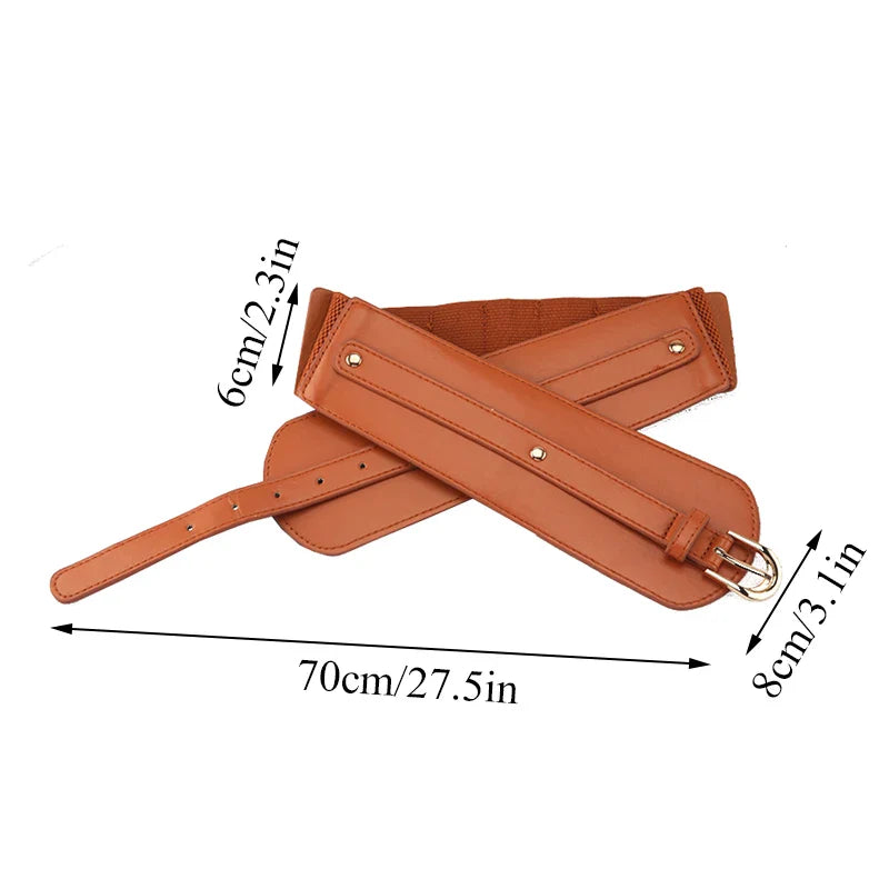 Ladies Wide Waist Straps Fashion Vintage Pu Leather Waistband Elastic Waist Seal Belt Pin Buckle Women's Coat Belt Cummerbund