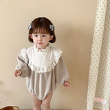 MILANCEL 2024 New Toddler Baby Girls Bodysuit Lace Collar Girls Princess One Piece Infant Waffle Clothes Outfit