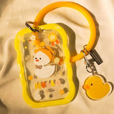 Cute Yellow Duck Silicone Cards Protecting Cover Students Cartoon Meal Card Campus Access Bus Card Holder Card with Hanging Rope