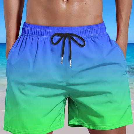 Men's Plus Size Gradient Color Shorts Beach Pants Holiday Shorts Elastic Drawstring Sports Gym Short Pants Summer Beach Shorts