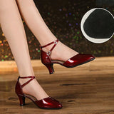 Women Glitter Leather Latin Dance Shoes Closed Toe Soft Sole Salsa Modern Shoe Tango Ballroom Dancing Shoes 3.5cm/5.5cm  Heel