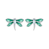 Bamoer 925 Sterling Silver Green Dragonfly Stud Earrings White Gold Plated Insect Earrings for Women Party Fine Jewelry Gift