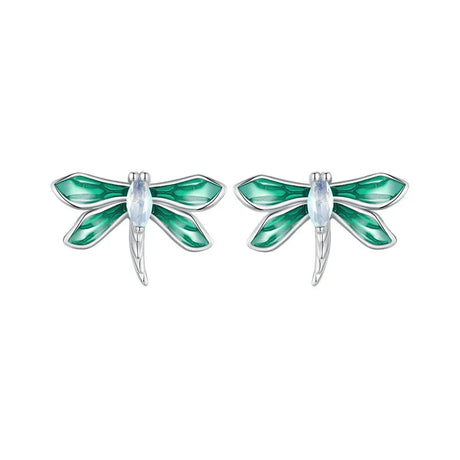 Bamoer 925 Sterling Silver Green Dragonfly Stud Earrings White Gold Plated Insect Earrings for Women Party Fine Jewelry Gift