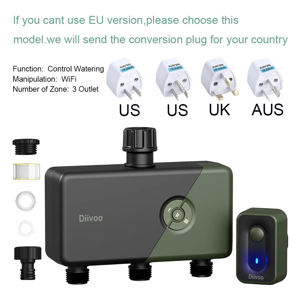 Diivoo 1/2/3 Zone Garden Watering Timer Wifi Automatic Drip Irrigation Controller Water Valve Garden Automatic Watering System