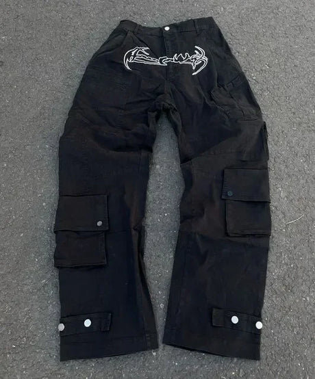 Harajuku Y2K men jeans vintage goth  Skull Embroidery Washed wide leg jeans streetwear Men Women Straight Casual baggy jeans