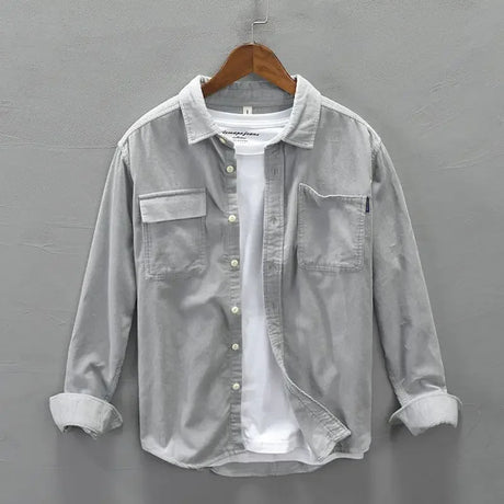 Casual Shirt Jacket Men's Corduroy Spring and Autumn Long-sleeved Loose Shirts New Men High-quality Solid Color Button Coat