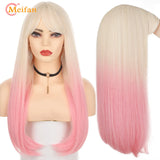 MEIFAN Synthetic Long Straight Lolita Wig with Bangs Wig Girl Cute Mixed Black Red Blonde Cosplay Party Halloween Harajuku Wig