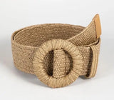 Bohemian Style Hand-woven Black and White Round Buckle Women Belts Designer Woven Elastic PP Straw Grass Girls Waistband