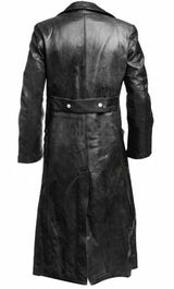 MEN'S GERMAN CLASSIC WW2 MILITARY UNIFORM OFFICER BLACK REAL LEATHER TRENCH COAT