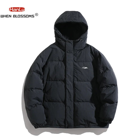 New Men Winter Jacket Thicken Warm Coat Mens Parka Embroidery Solid Color Casual Oversize Women Fashion Black Hooded Jacket