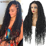 32 Inch Boho Full Lace Front Wig Knotless Box Braided Wig With Baby Hair Natural Looking Synthetic Twisted Braided Wig For Women