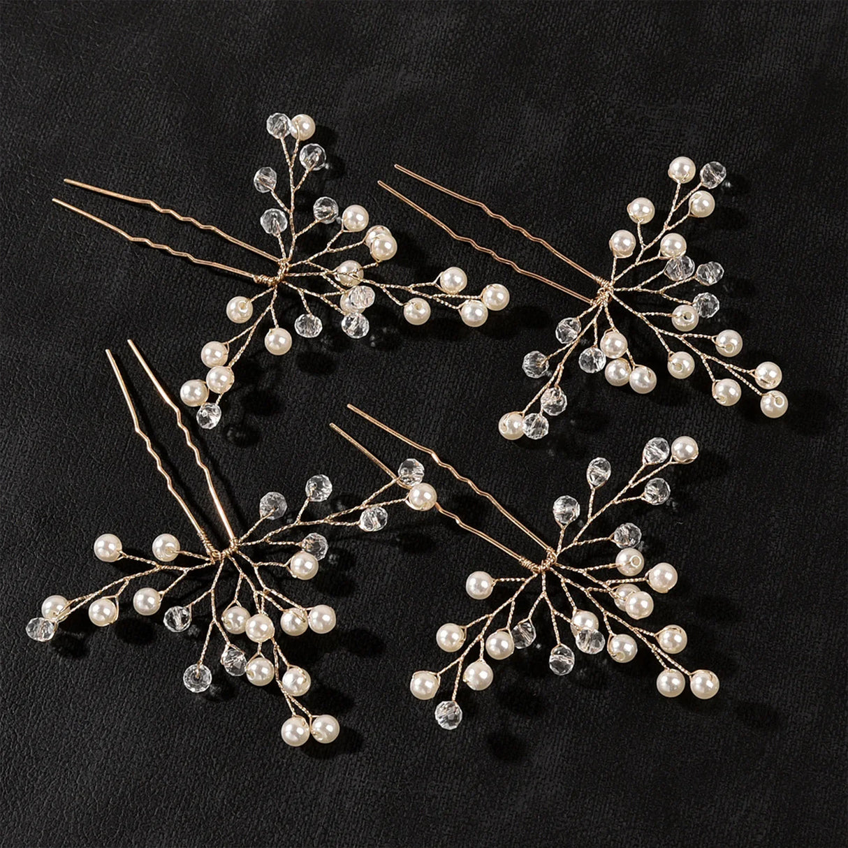 Pearl Flower Hairpin Side Comb Golden Leaf Shaped Alloy Tiaras Wedding Bride Insert Hair Clips Hair Jewelry Bride Headwear