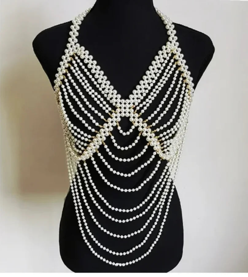 Body Chain Jewelry Pearl Sexy Beaded Collar Shoulder Bikinis Waist Chain Bra Body Chains For Women Waist Hain Wedding Dress