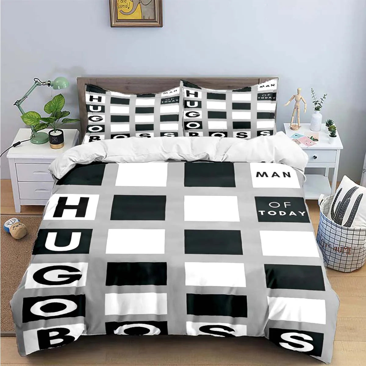 H-Hugo Boss Logo Print Bedding Sets Exquisite Bed Supplies Set Duvet Cover Bed Comforter Set Bedding Set Luxury Birthday Gift