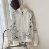 Sunscreen Skin Coats Sport Baseball Jersey Unisex Mesh Patchwork Flower Jacket Summer Men's White Hollowed Out Plus Size Outfit