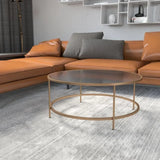 Astoria Collection Round Coffee Table - Modern Clear Glass Coffee Table - Brushed Gold Frame Restaurant Tables Furniture Dining