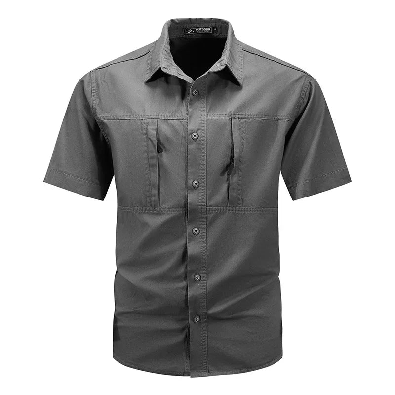 Men's Tactical Short-sleeved Shirt Summer New Outdoor Multi-pocket Quick-drying Military Cargo Shirt Hiking Fishing Work T-shirt